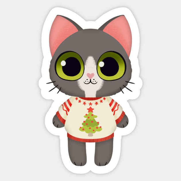 Holiday Grey and White Kitten Sticker by Twkirky